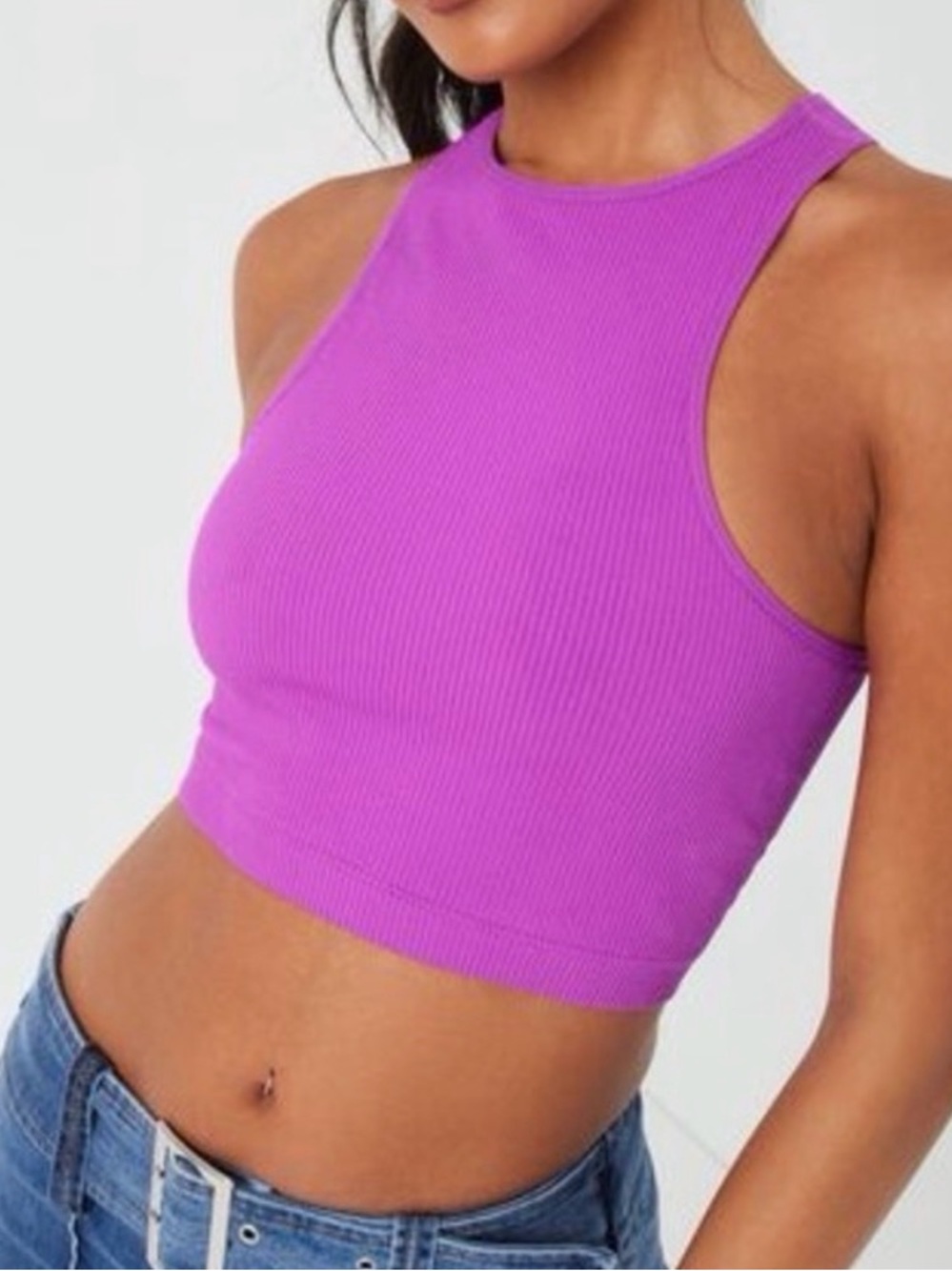 Garage Bright Purple Ribbed Racer Crop Tank Top Size M